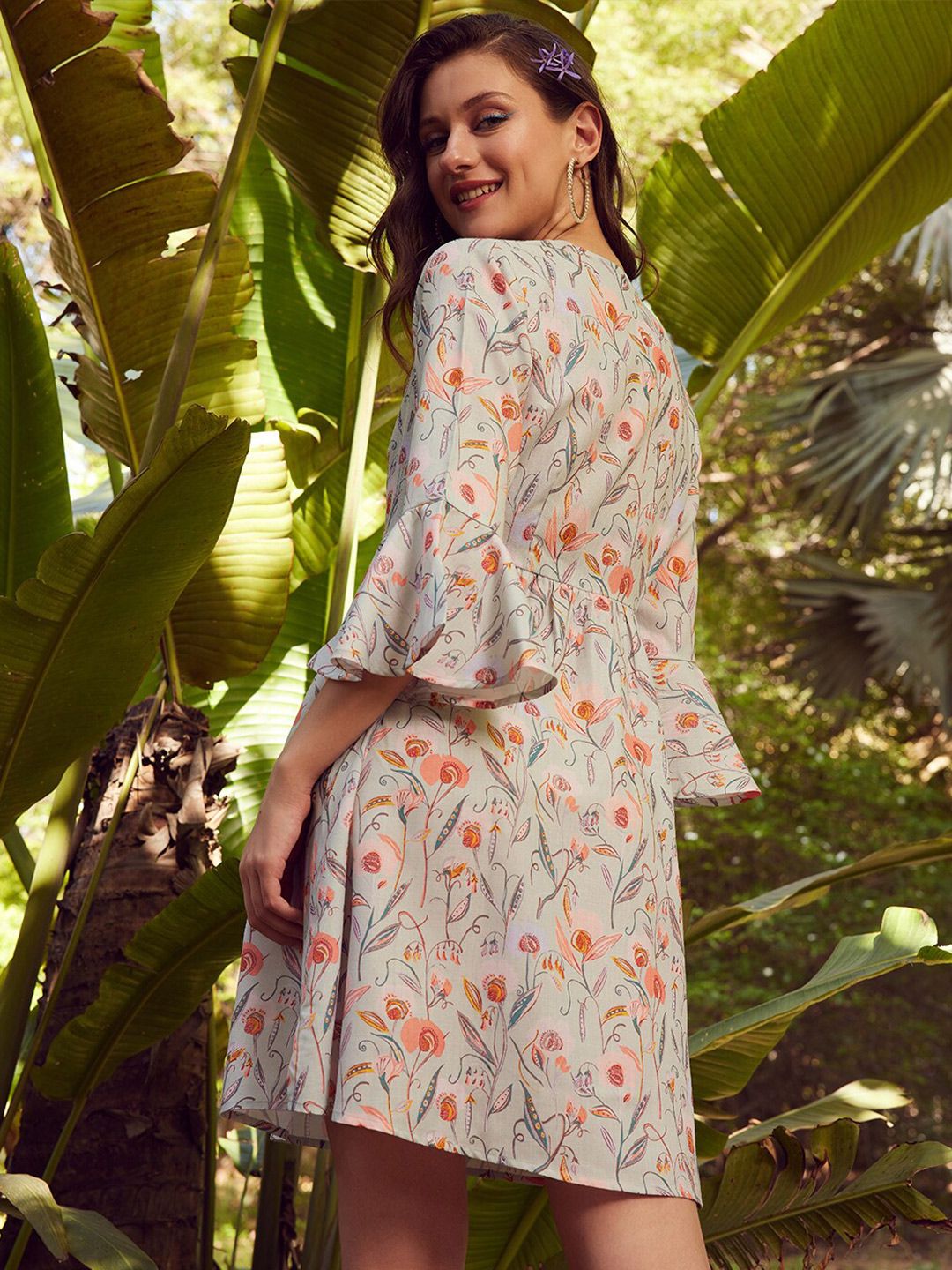 STREET 9 Floral Printed Pure Linen Fit & Flare Dress