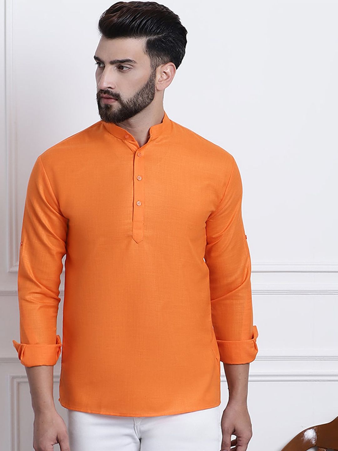 SOJANYA Mandarin Collar Roll Up Sleeves Kurta