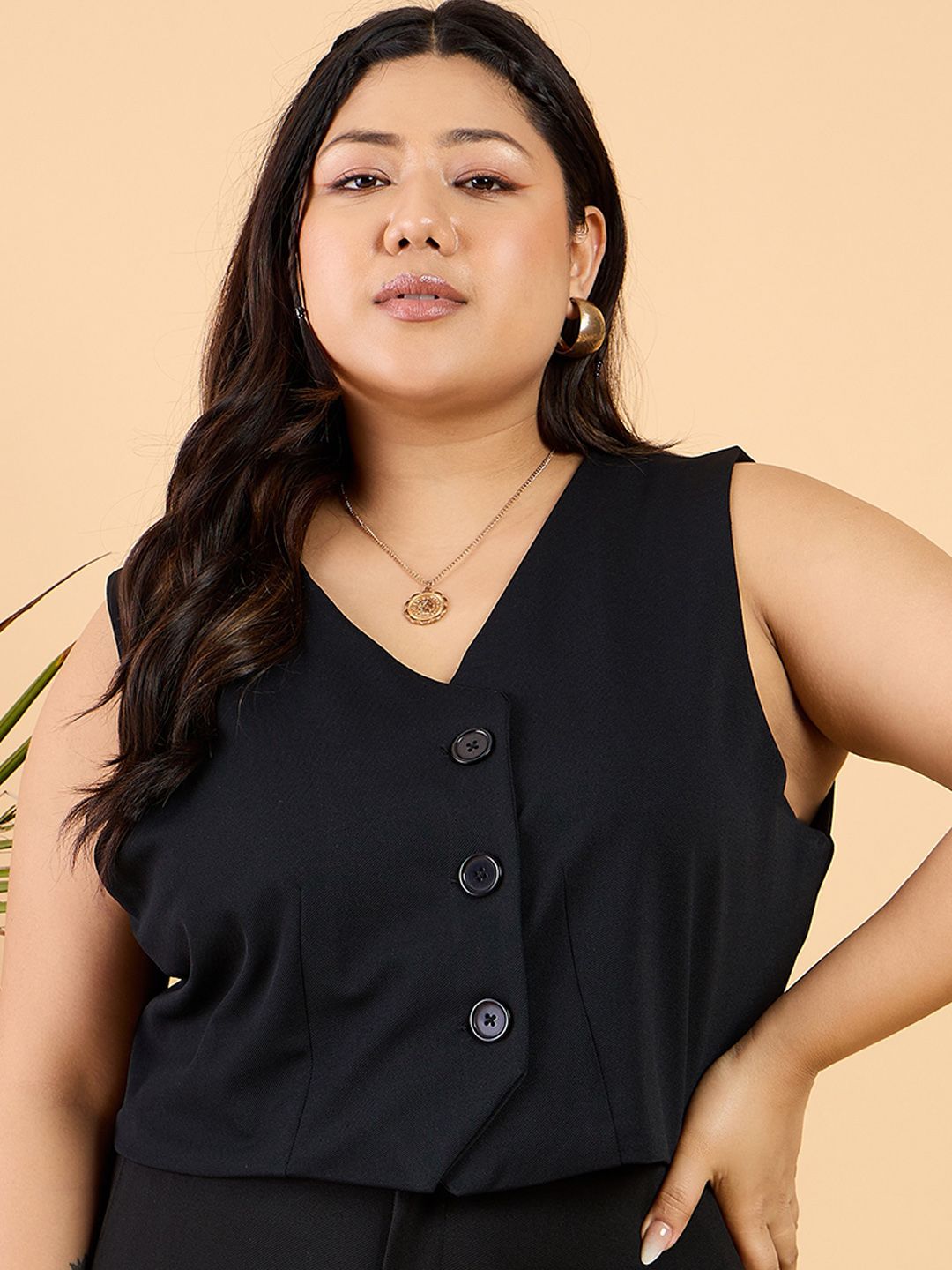 CURVY STREET Plus Size Black V-Neck Waistcoat