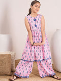 pspeaches Girls Ethnic Motifs Printed Pleated A-Line Pure Cotton Kurta with Palazzo