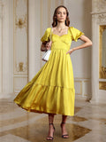 all about you Puff Sleeve A-Line Tiered Midi Dress