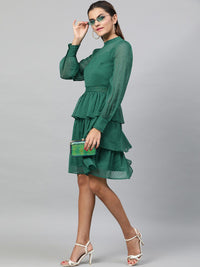 STREET 9 Women Green Self Design Fit and Flare Dress