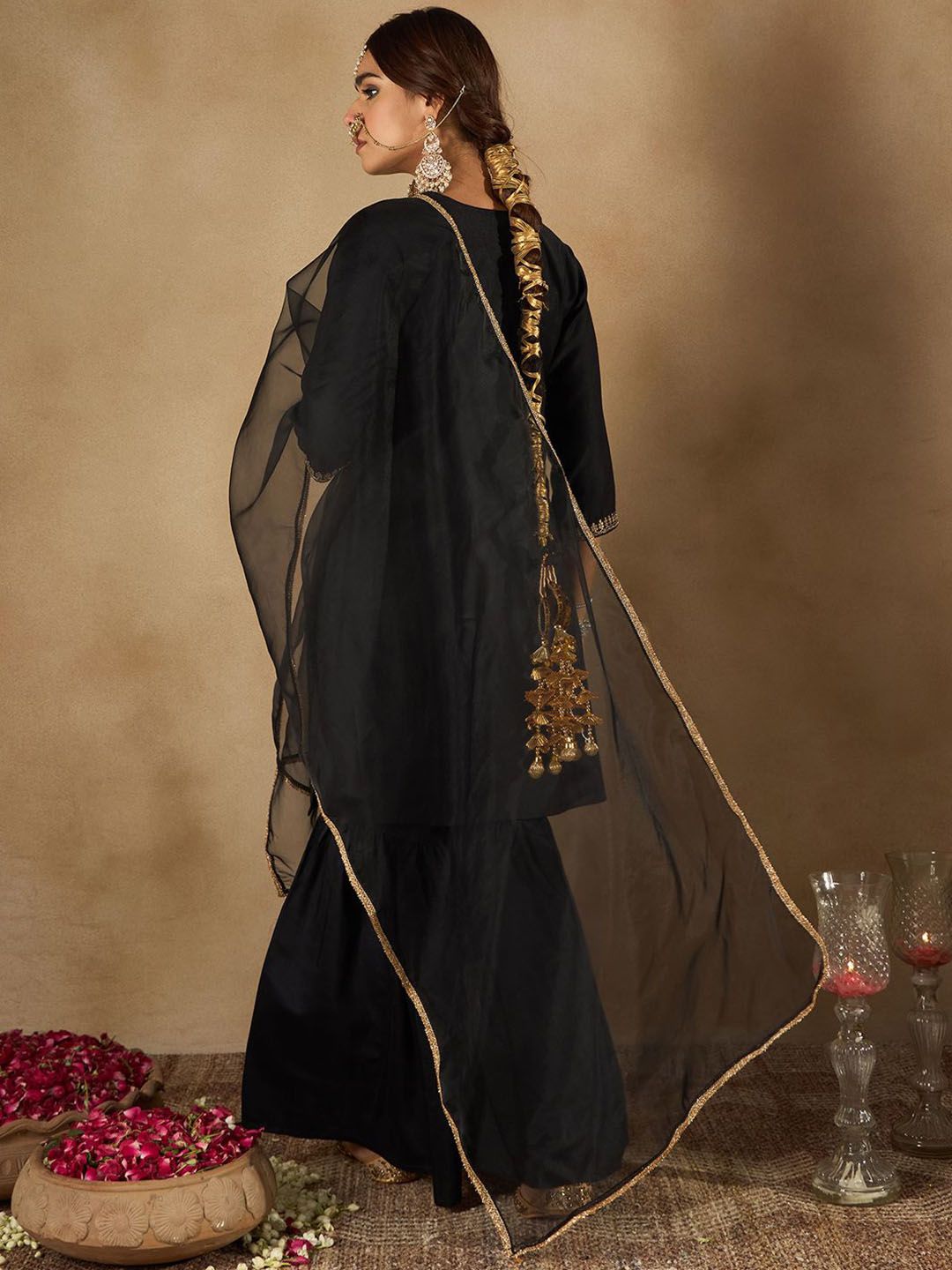 Indo Era Women Ethnic Motifs Embroidered Regular Liva Kurta with Sharara & With Dupatta