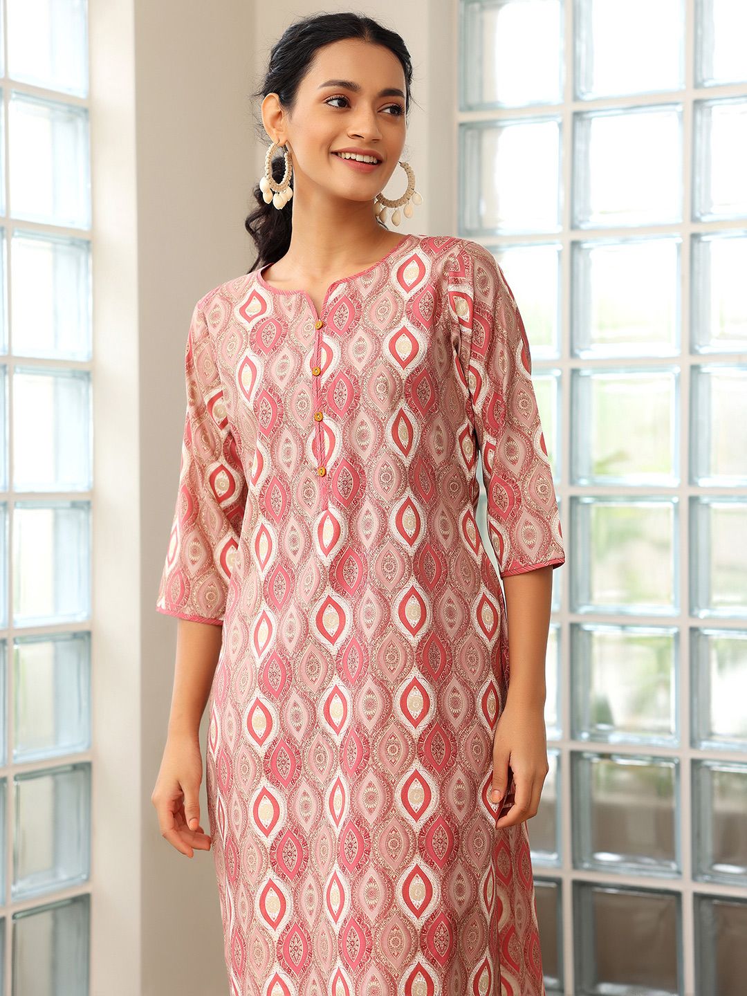Libas Ethnic Motifs Printed Regular Notch Neck Kurta with Trousers & Dupatta