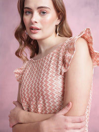 DressBerry Chevron Striped Flutter Sleeve Crochet A-Line Dress