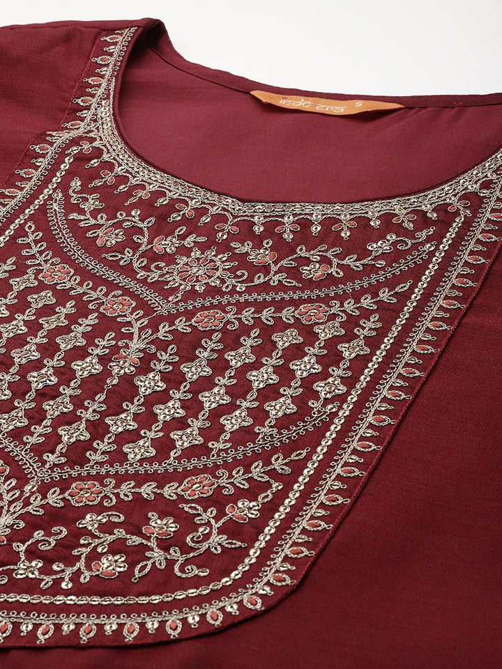 Indo Era Ethnic Motifs Yoke Design Sequinned Kurta with Trousers & Dupatta