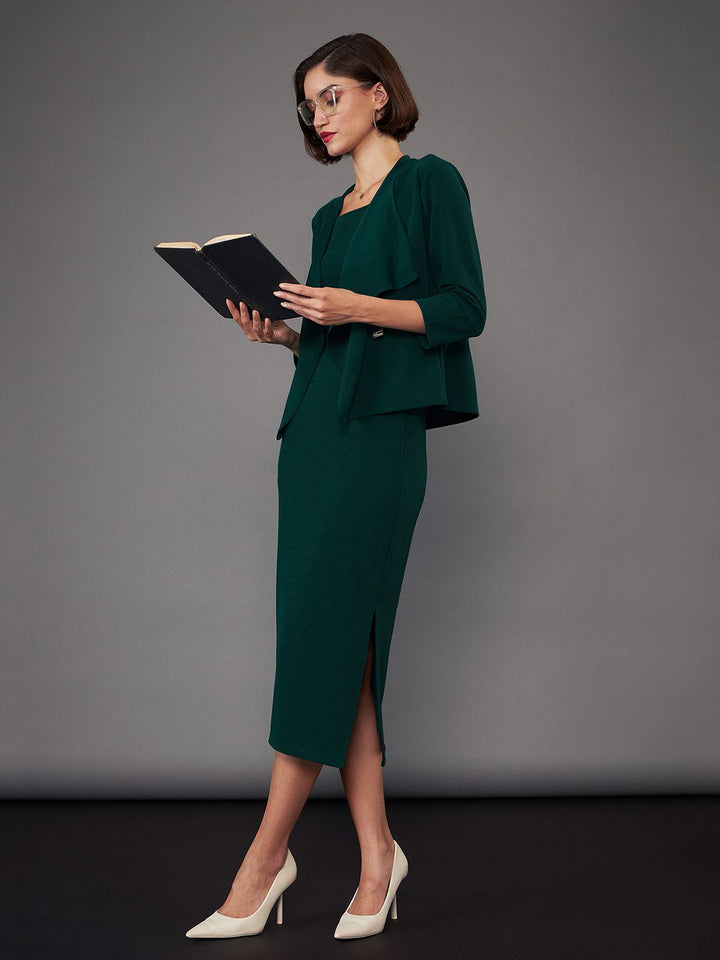 SASSAFRAS worklyf Shoulder Straps Sheath Midi Dress With Shrug