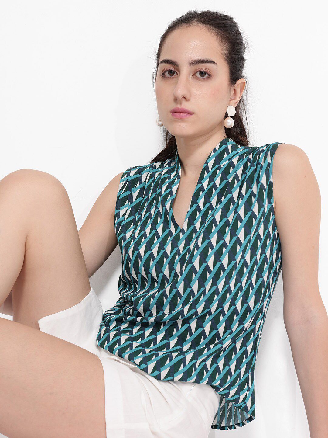 RAREISM Geometric Print Cotton Top