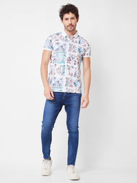 SPYKAR Printed Polo Collar Cotton Slim Fit T-shirt