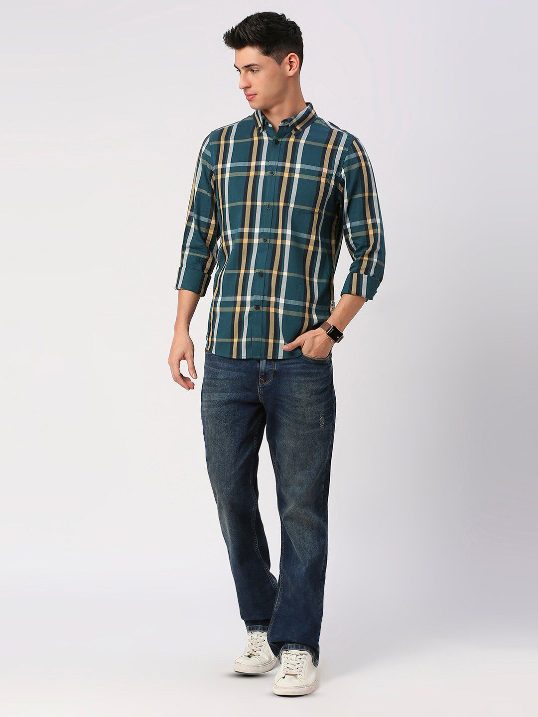 Being Human Tartan Checked Cotton Slim Fit Casual Shirt