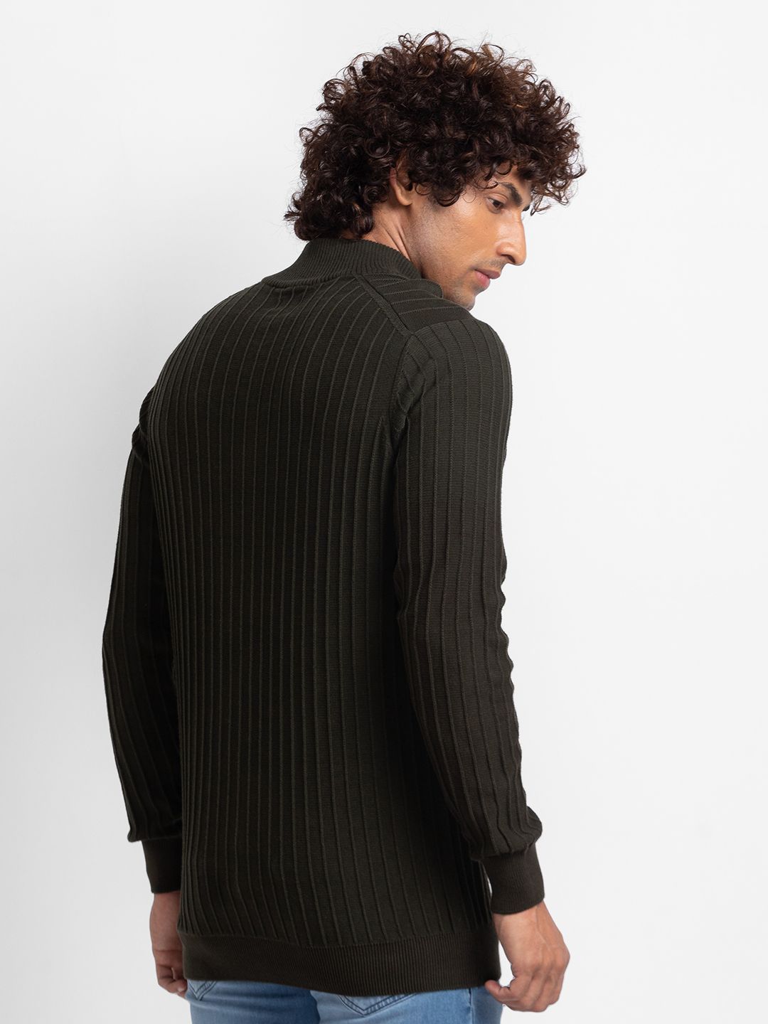 SPYKAR Pure Cotton Mock Collar Cable Knit Pullover Sweater