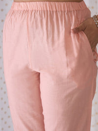 Indo Era Floral Embroidered Notched Neck Cotton Straight Kurta with Trousers & Dupatta