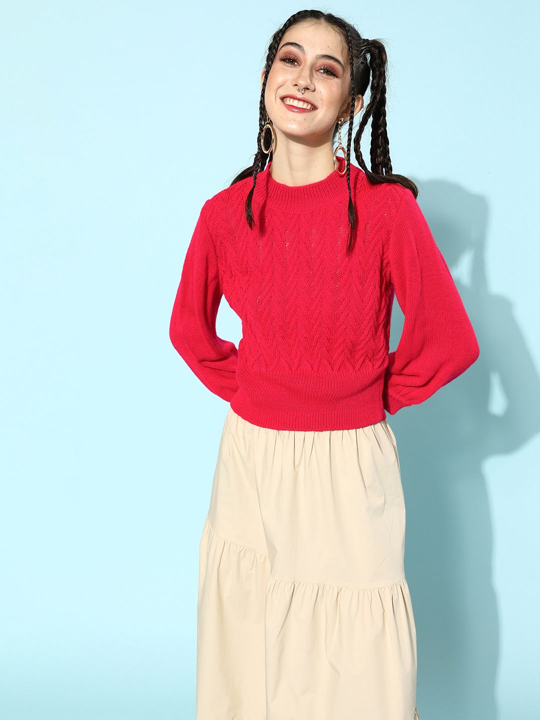 STREET 9 Women Fuchsia Crop Acrylic Pullover