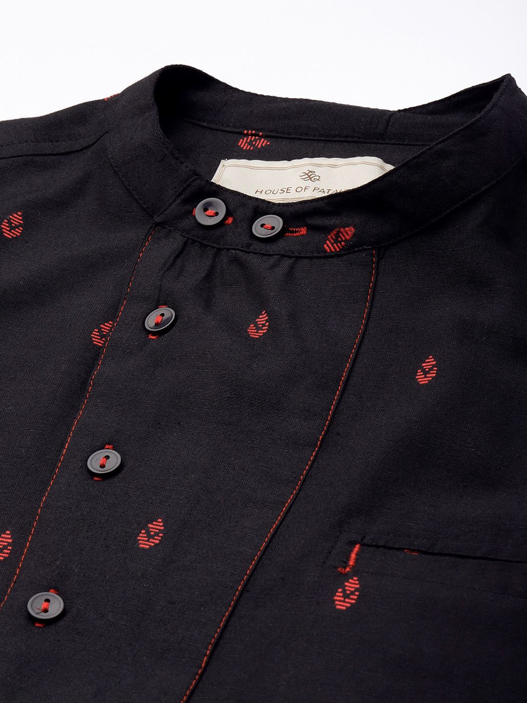 House of Pataudi Men Embroidered Mandarin Collar Thread Work Kurta