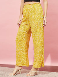 Berrylush Women Yellow Floral Printed Relaxed Straight Leg High-Rise Parallel Trouser