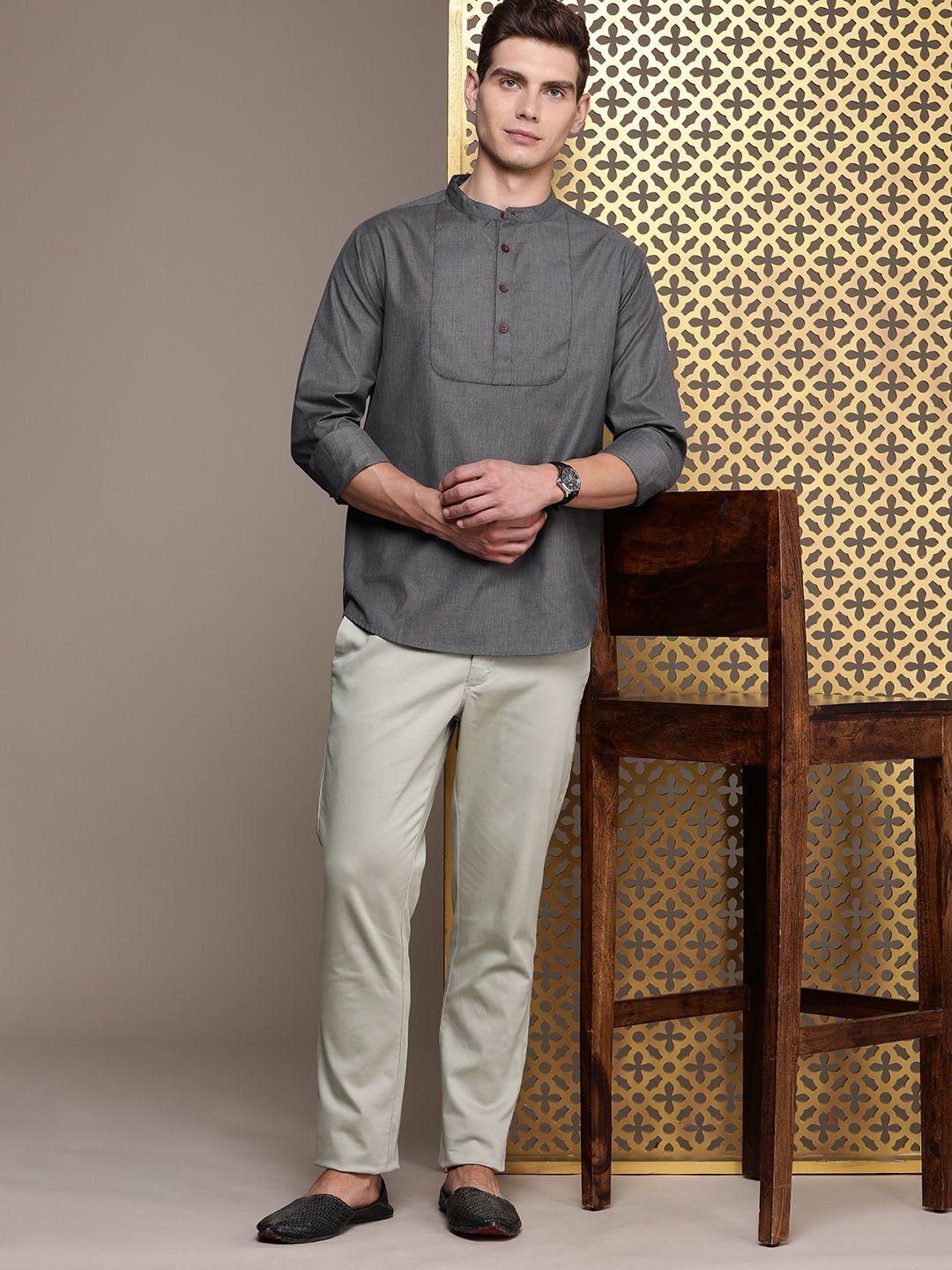 House of Pataudi Band Collar Rozana Kurta