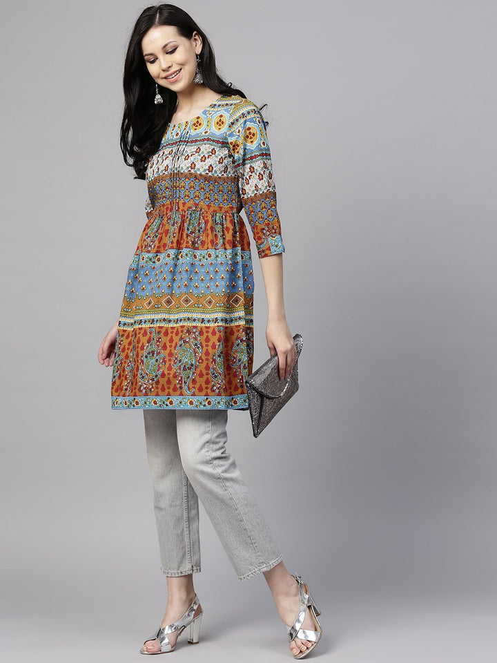 Rain & Rainbow Blue & Orange Printed A-Line Tunic