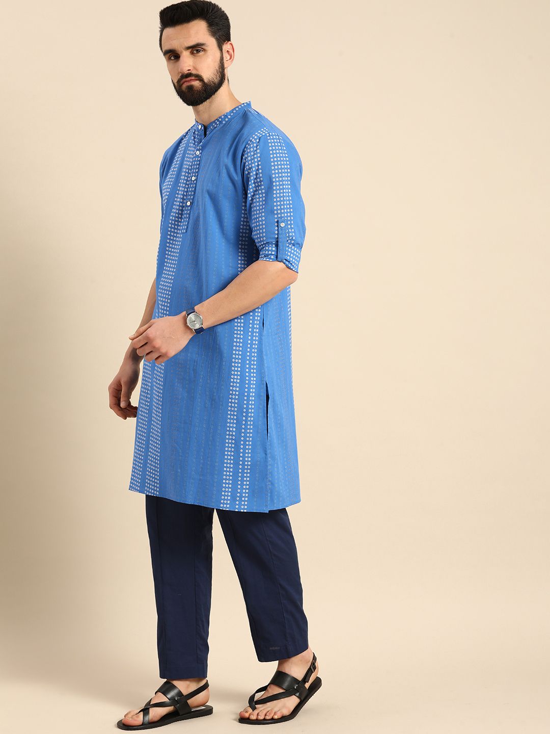Anouk Men Blue Bandhani Printed Pure Cotton Kurta
