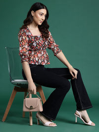 DressBerry Floral Print Cinched Waist Top