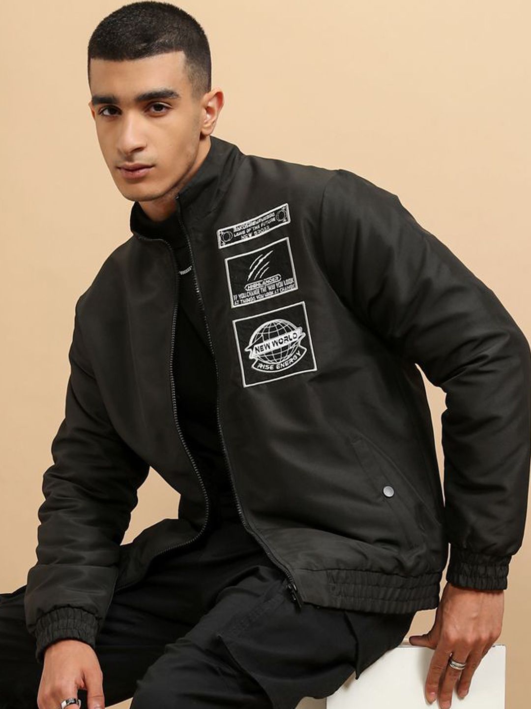 HIGHLANDER Men Crop Outdoor Bomber with Patchwork Jacket