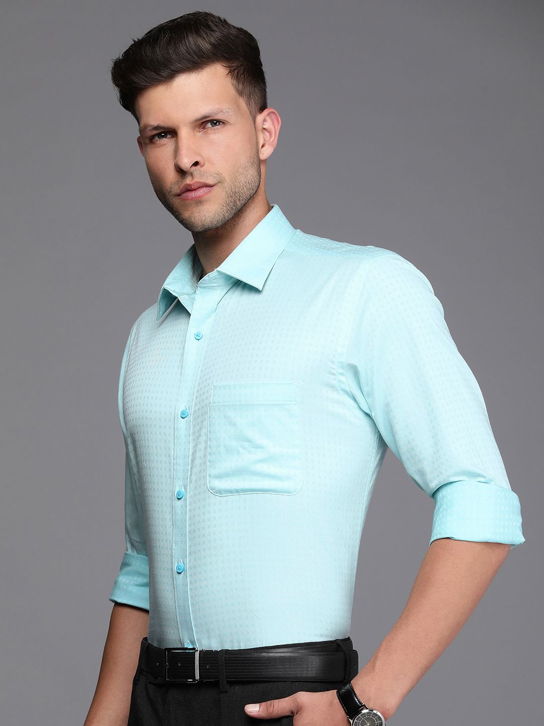 Raymond Pure Cotton Self Design Textured Slim Fit Formal Shirt