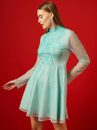 STREET 9 Embellished Sequinned Net A-Line Midi Dress