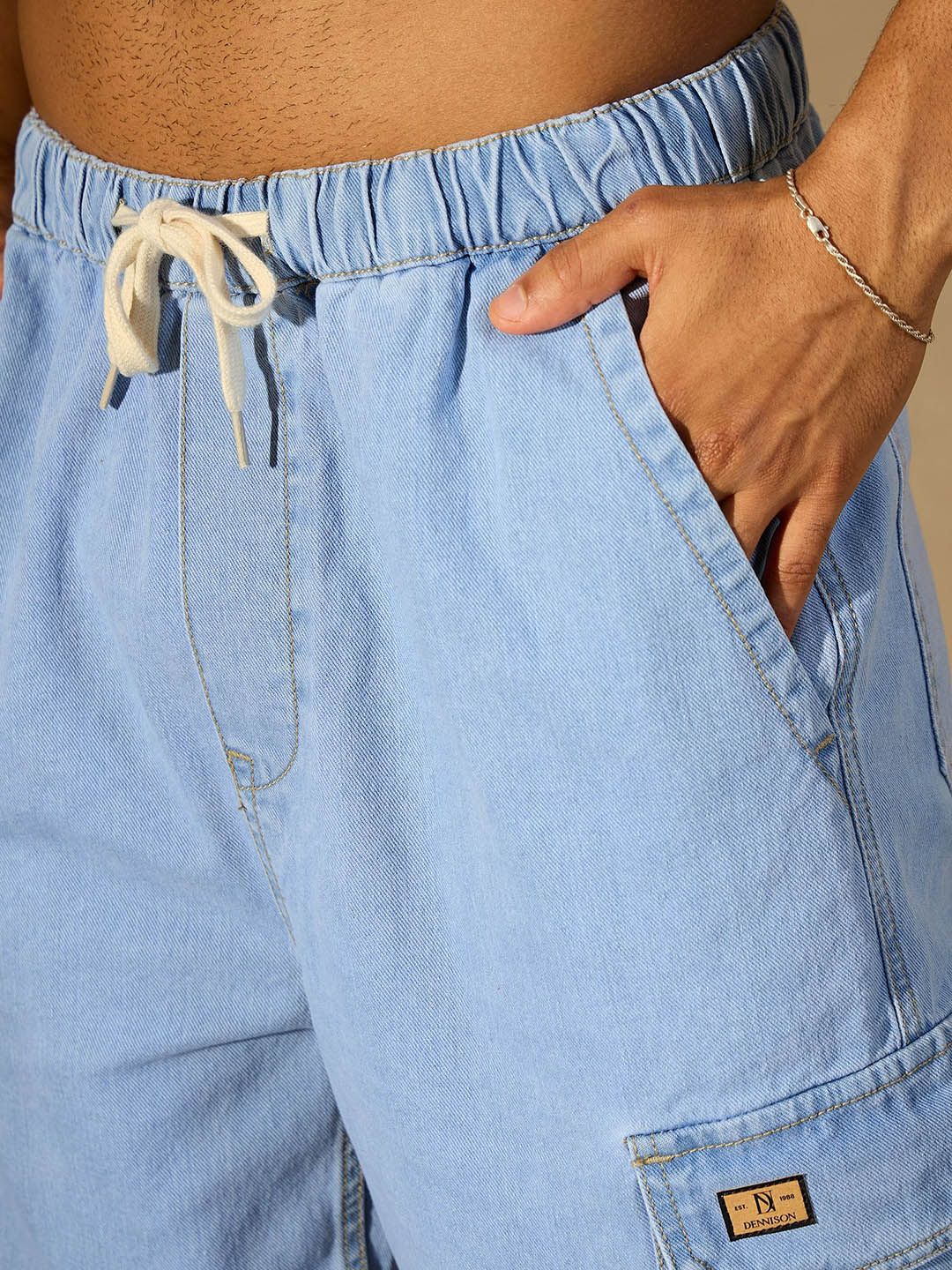 DENNISON Men Cotton High Rise Baggy Fit Cargo Jeans