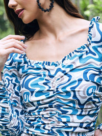 Athena Blue Print Top