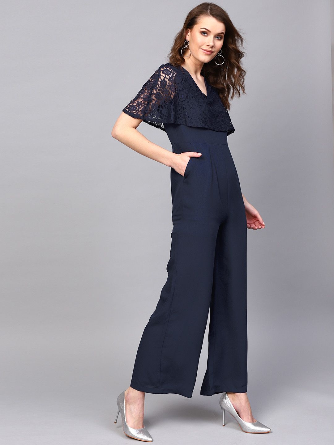SASSAFRAS Navy Blue Solid Basic Jumpsuit