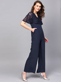 SASSAFRAS Navy Blue Solid Basic Jumpsuit