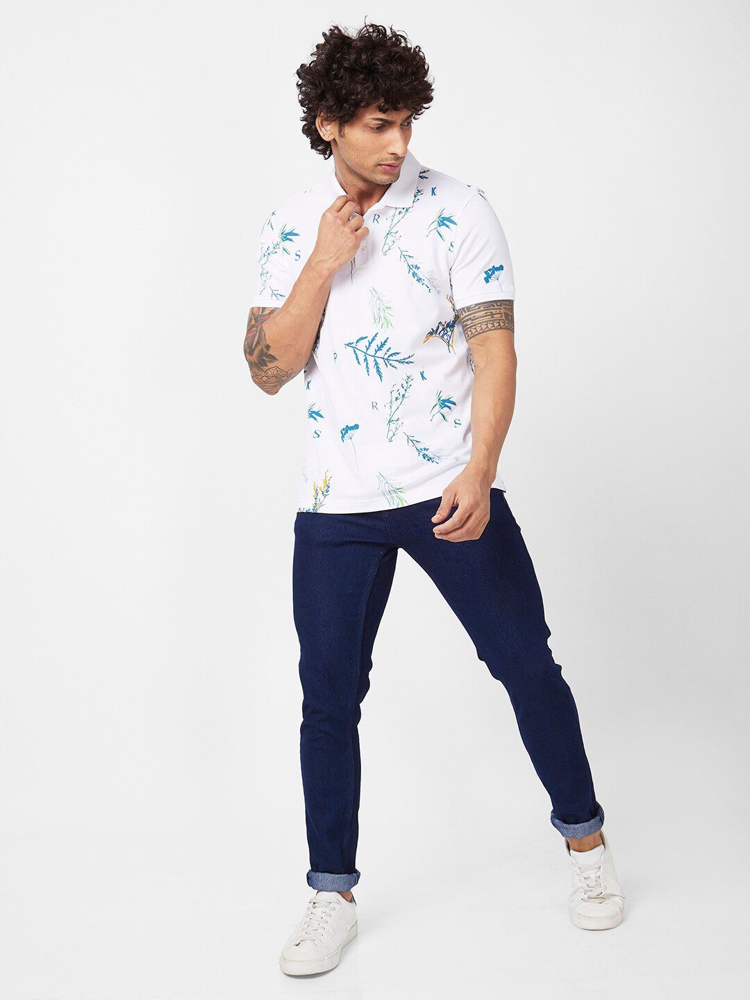 SPYKAR Conversational Printed Polo Collar Cotton Slim Fit T-shirt