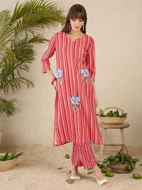 Indo Era Women Solid V-Neck Regular Kurta with Trousers