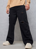 Bewakoof Men Black Straight Fit High-Rise Mildly Distressed Cargo Styles Jeans