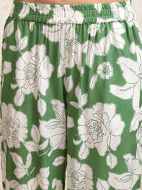 Vishudh Green Floral Printed Pure Cotton Longline Shirt With Palazzos