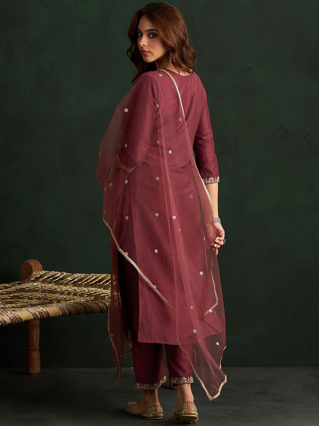 Indo Era Women Floral Embroidered Regular Kurta with Trousers & With Dupatta