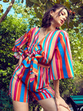 SASSAFRAS Blue & Pink Striped Front Tie Knot Playsuit