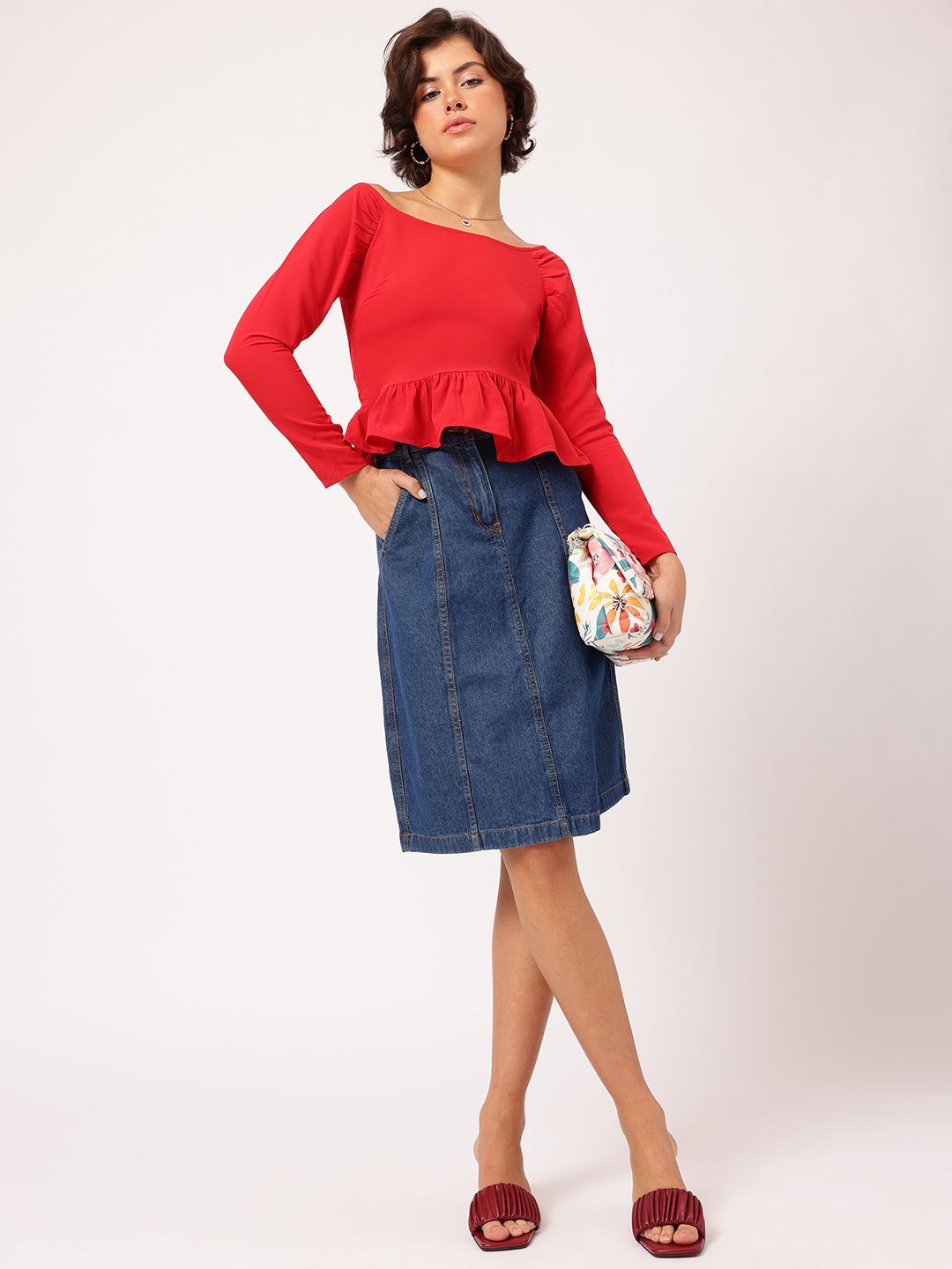 DressBerry Fiery Sensation Boat Neck Peplum Top