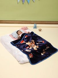 Monte Carlo Navy Blue & Beige Cartoon Characters Mild Winter 550 GSM Single Bed Blanket