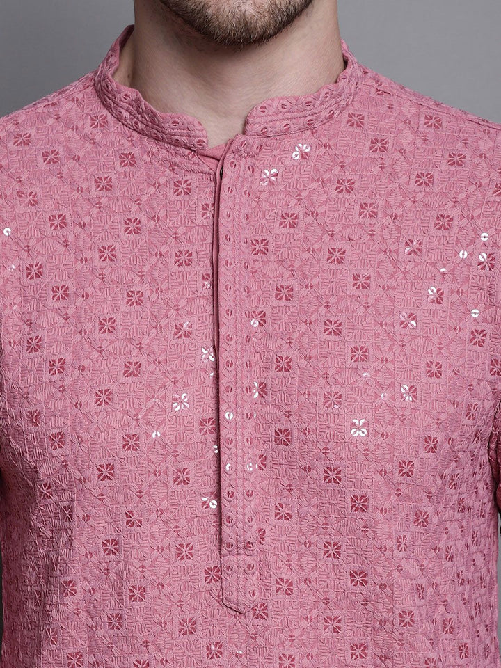 Jompers Geometric Self Design Thread Work Pure Cotton Kurta With Pyjamas