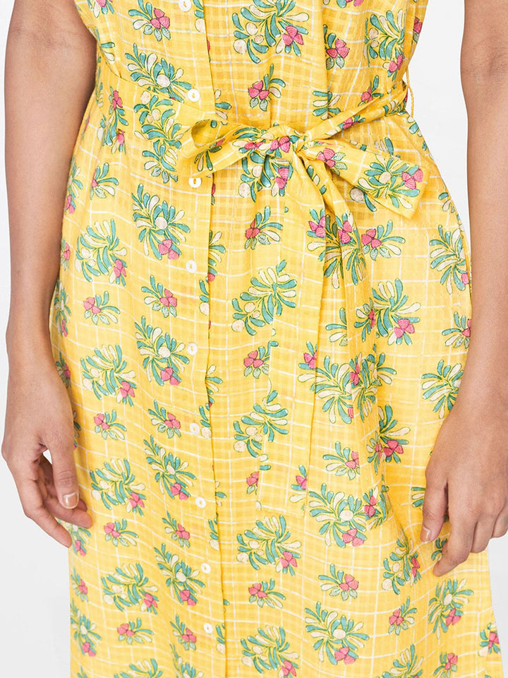 Global Desi Women Yellow & Green Printed Straight Kurta