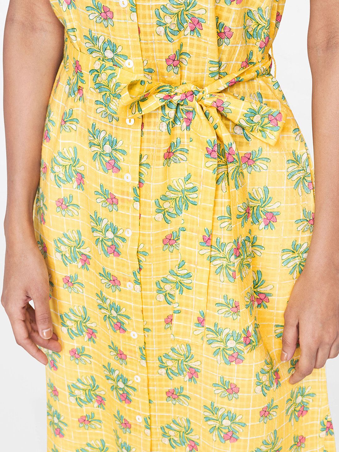 Global Desi Women Yellow & Green Printed Straight Kurta