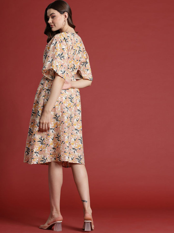 all about you Pure Cotton Floral Print Flared Sleeves Wrap Dress