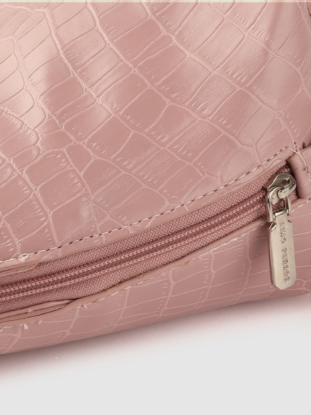 Lino Perros Peach-Coloured Croc Textured Structured Handheld Bag & Detachable Sling Strap