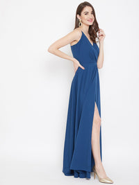 Berrylush Blue Front Slit Maxi Dress