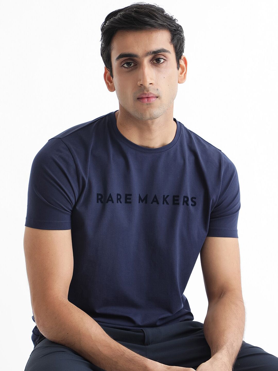 RARE RABBIT Men Burke Typography Printed Cotton Slim Fit T-Shirt