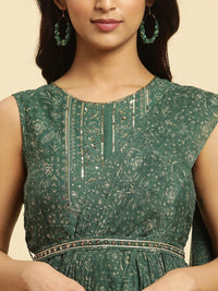 W Ethnic Motifs Printed Sequined Chiffon Tiered Maxi Ethnic Dress With Attached Dupatta