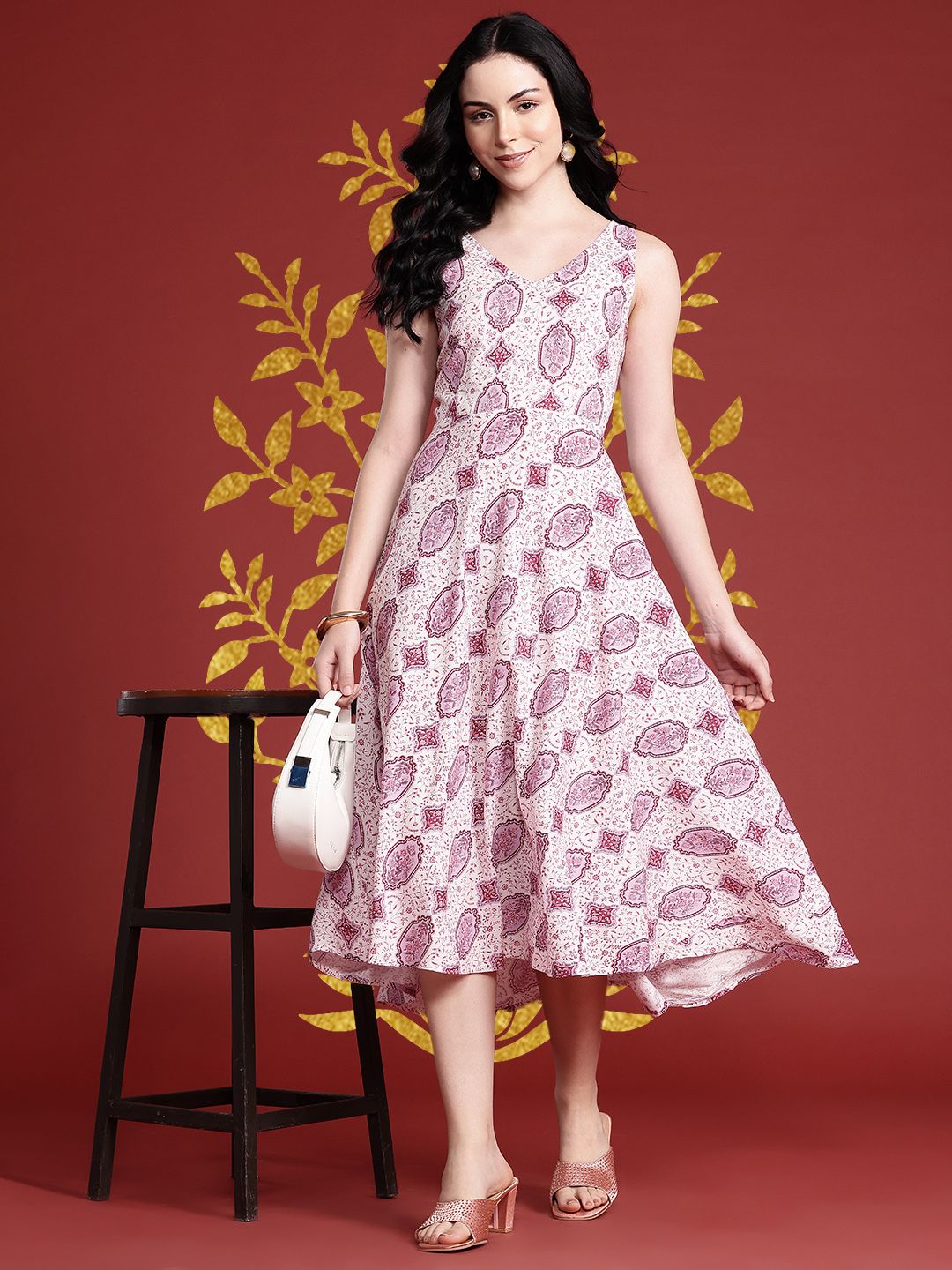 Anouk Floral Printed A-Line Ethnic Dress