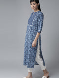 Libas Women Blue Floral Printed Keyhole Neck Gotta Patti Kurta