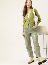 DressBerry Women Green Solid Cardigan