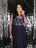 STREET 9 Women Navy Blue Embellished Detail Net Maxi Dress